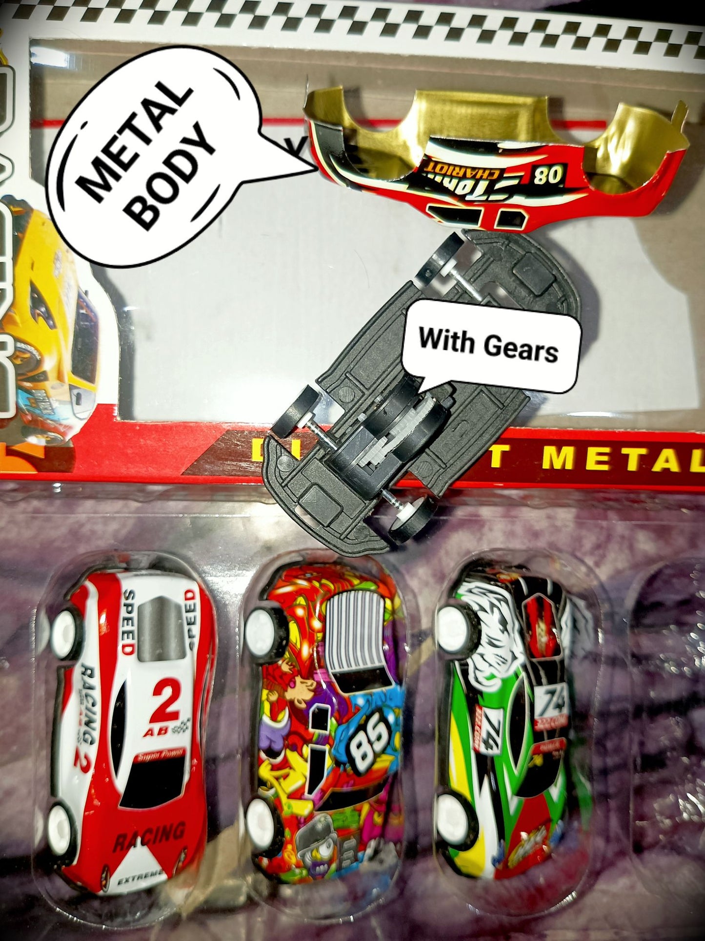 Half Metal Cars Theme Toy Pack of 4 mini Car